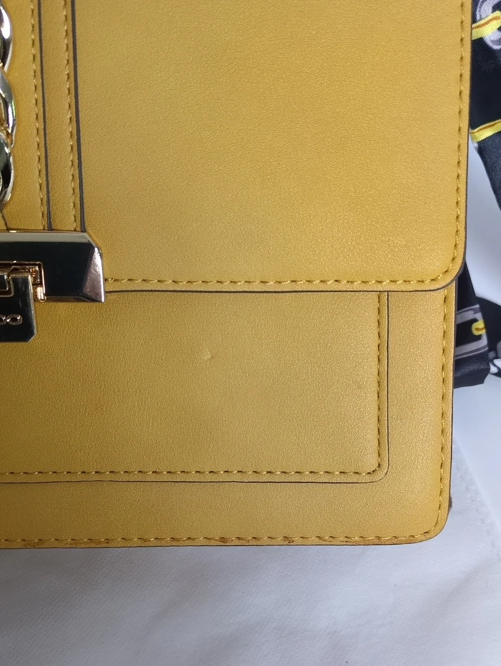ALDO Mustard Yellow Top Handle Satchel Crossbody Bag with Chain Scarf Detail